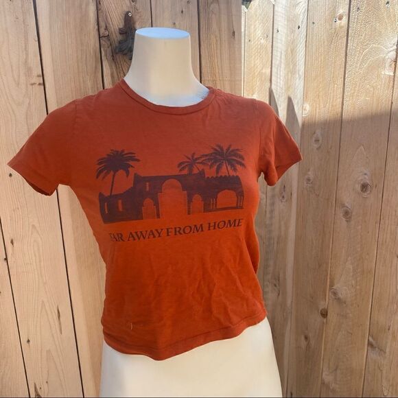 Mango burnt orange organic cotton graphic T-shirt with palm trees size XXS - Picture 6 of 7